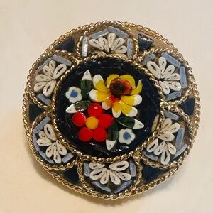 Vintage Italian Round Micro Mosaic Pin. 1”
